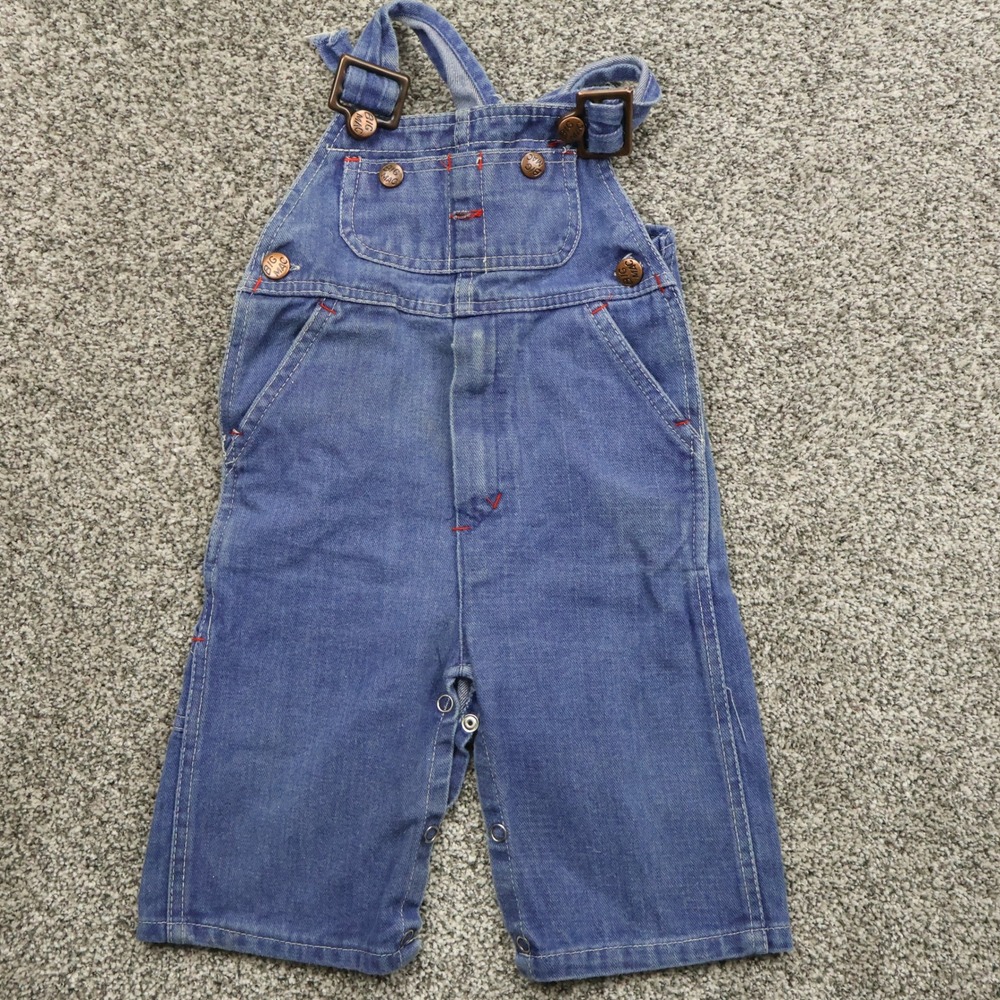 Big Mac Overalls Baby 18M‎ Blue Denim Shortall Snap Crotch Vintage